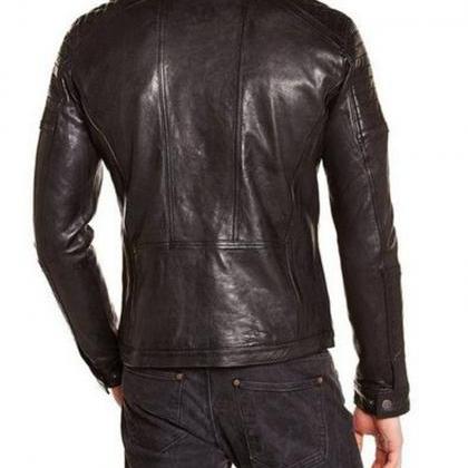Men Leather Jacket Coat Motorcycle Biker Black..