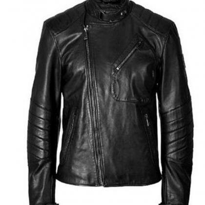 Men Leather Jacket Coat Motorcycle Biker Black..
