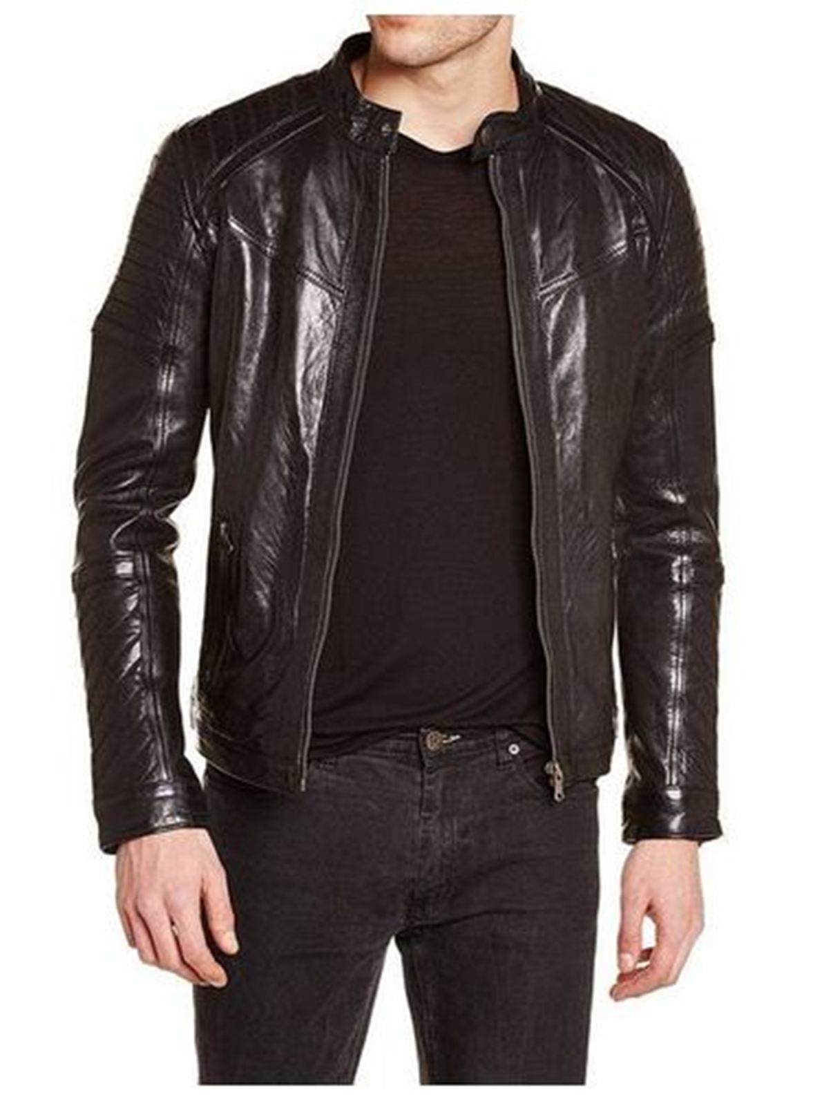 Men Leather Jacket Coat Motorcycle Biker Black Slim Fit Jackets